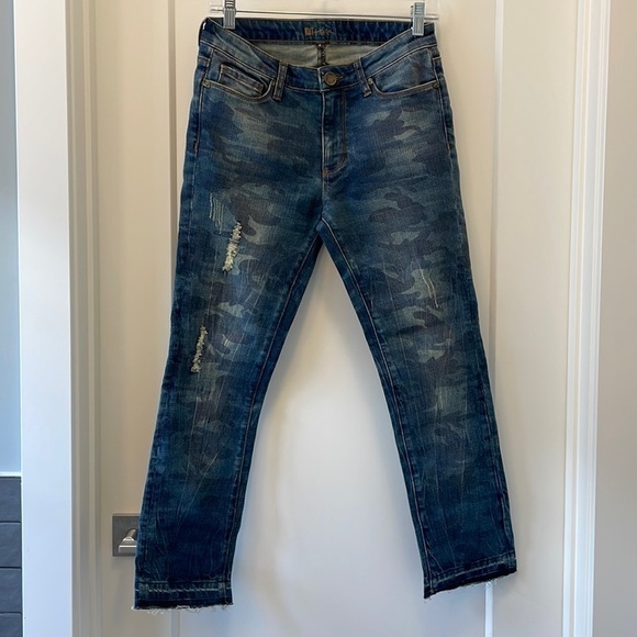 Sz2 Kut from the Kloth Blue Camo Raw Hem Cropped Denim NWOT Condition - Picture 4 of 10